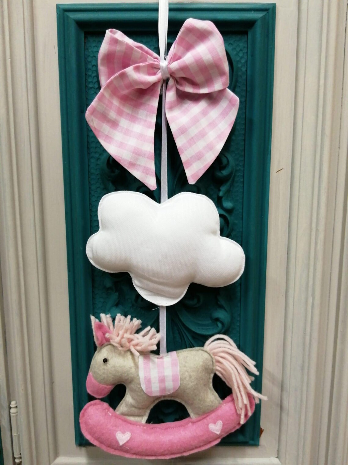 Fiocco nascita con cavallino, personalizzato con nome, rosa e verde - immagine 3