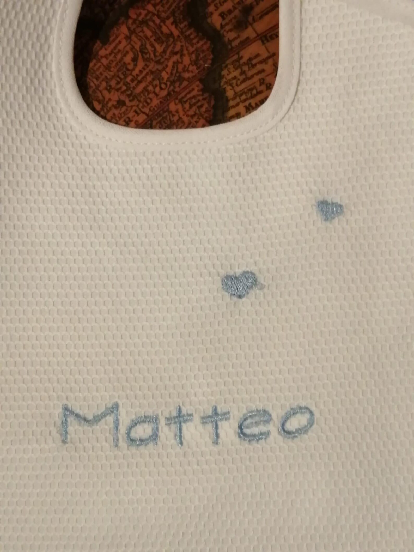 Bavetta, bavaglino, artigianale, personalizzato 'Matteo' - immagine 2